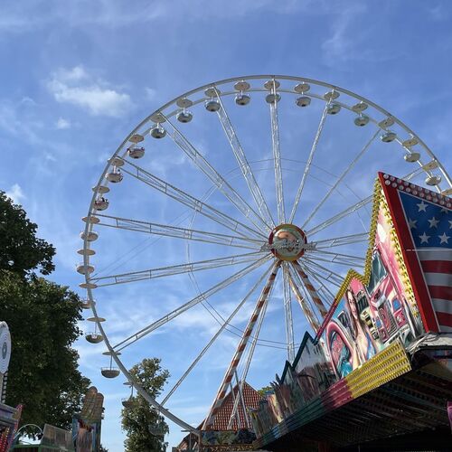 Das Riesenrad vor einem blauen Himmel